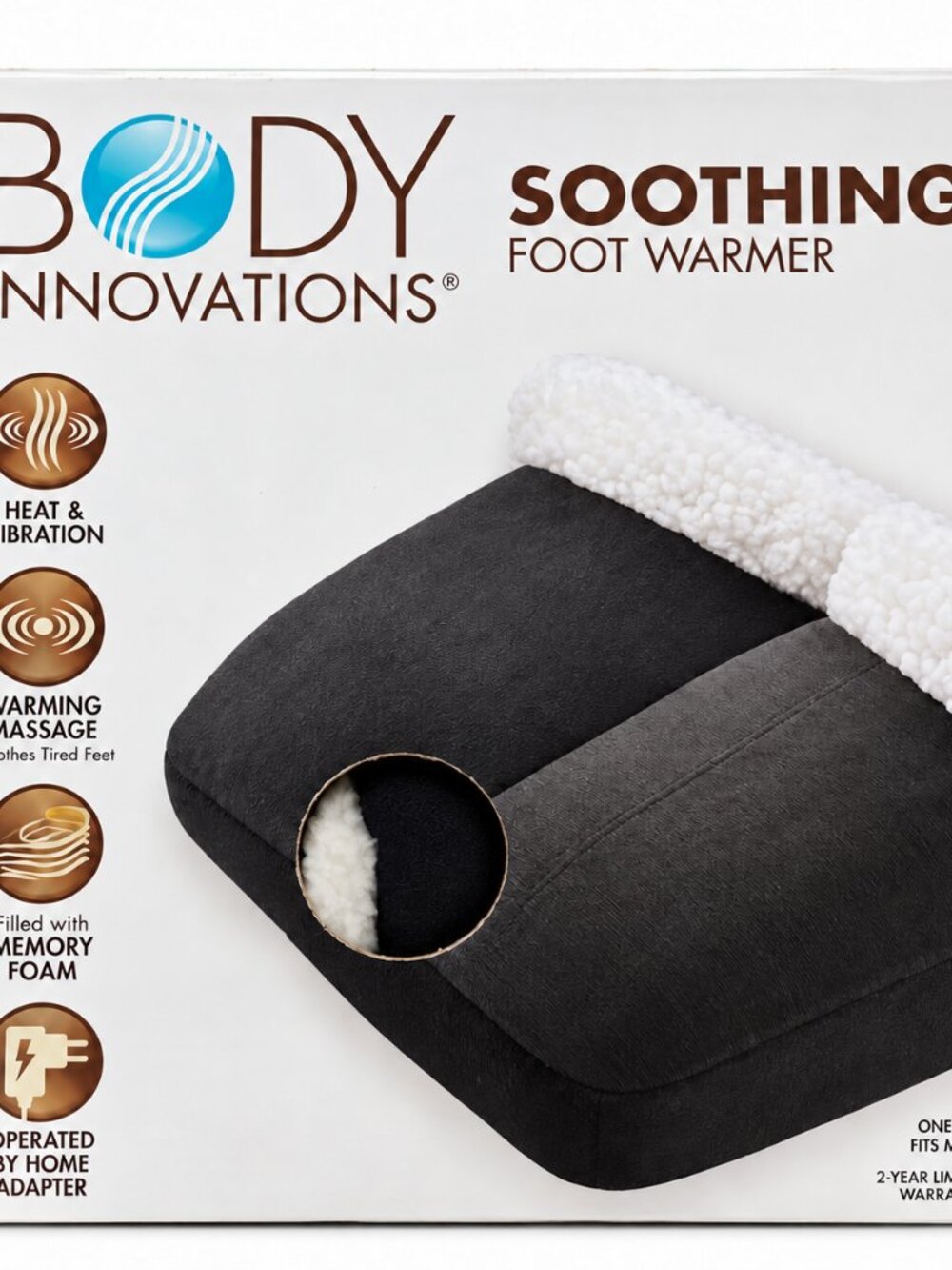 Body Innovations Soothing Foot Warmer/Massager Soft Fleece/Memory Foam Gray NEW